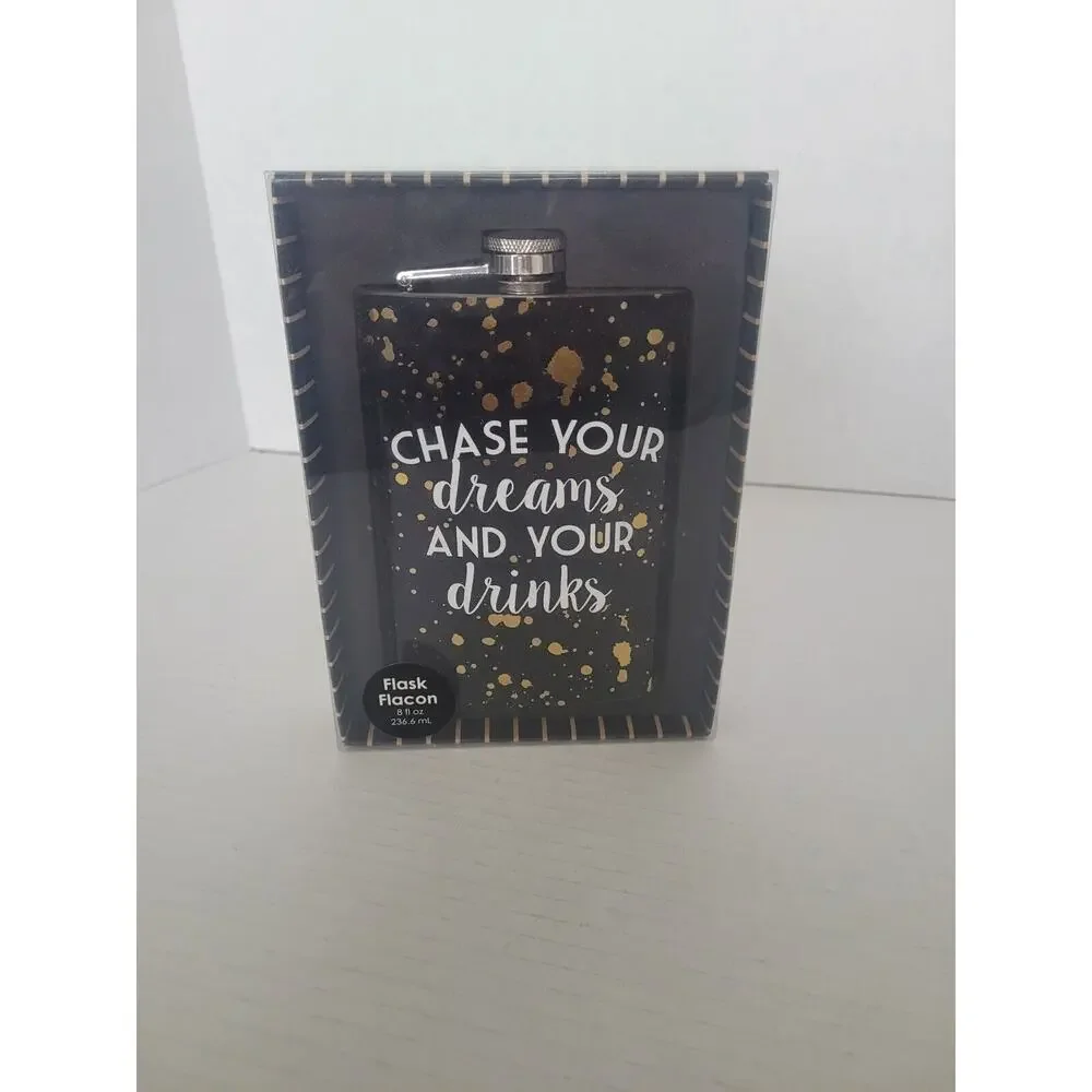 Chase your Dreams & Your Drinks Stainless Steel‎ 8 fl. Oz Black New